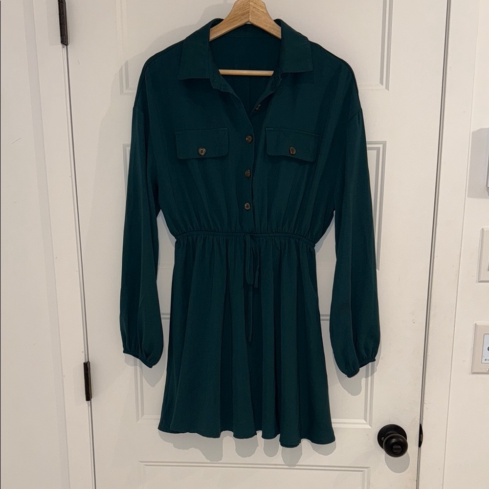 Elegant Teal Button-Up Dress